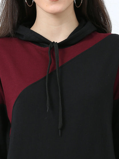 Fleximaa Womens Cotton Color Block Greyblack Sweatshirt Hoodies 3XL Size - fleximaa-so