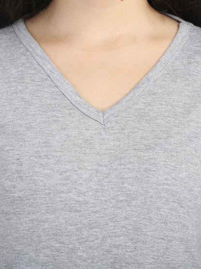 Fleximaa Women's Cotton Plain V Neck Full Sleeve T-Shirt - fleximaa-so