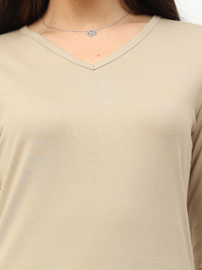 Fleximaa Women's Cotton Plain V Neck Full Sleeve T-Shirt - fleximaa-so