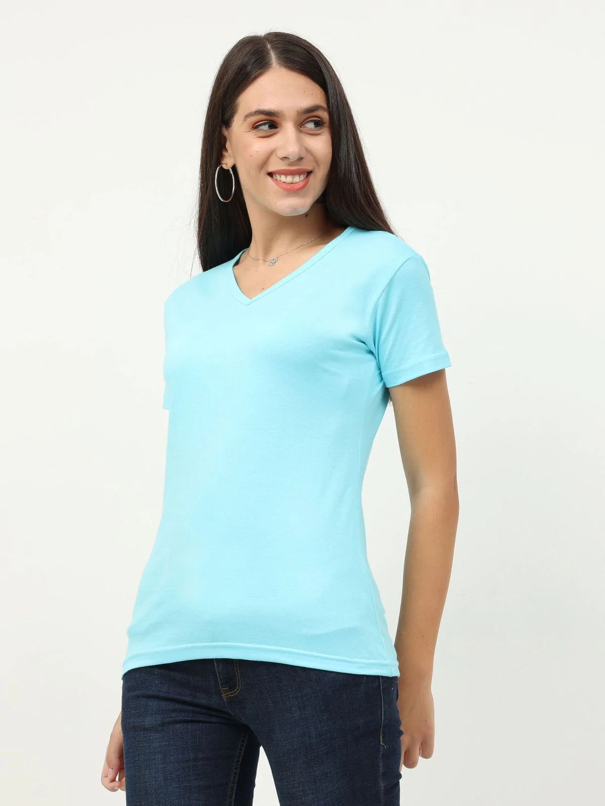 Fleximaa Women's Cotton Plain V Neck Half Sleeve T-Shirt-2 - fleximaa-so