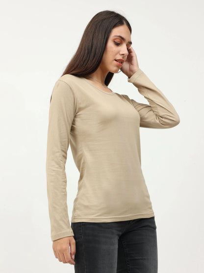 Fleximaa Women's Cotton Plain Round Neck Full Sleeve T-Shirt - fleximaa-so