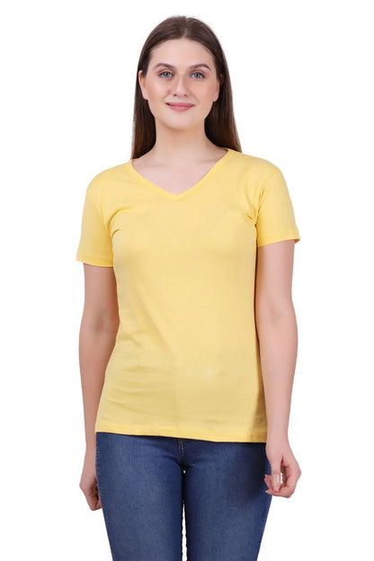 Fleximaa Women's Cotton Plain V Neck Half Sleeve T-Shirt-2 - fleximaa-so