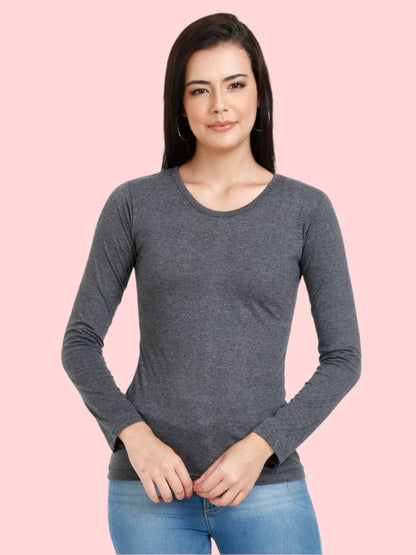 Fleximaa Women's Cotton Plain Round Neck Full Sleeve T-Shirt - fleximaa-so