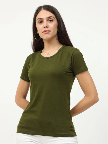 Fleximaa Women's Cotton Plain Round Neck Half Sleeve T-Shirt - fleximaa-so