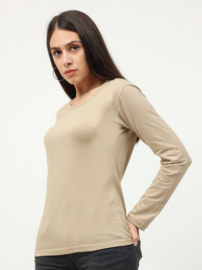 Fleximaa Women's Cotton Plain Round Neck Full Sleeve T-Shirt - fleximaa-so
