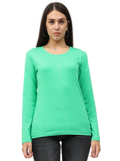 Fleximaa Women's Cotton Plain Round Neck Full Sleeve T-Shirt-2 - fleximaa-so