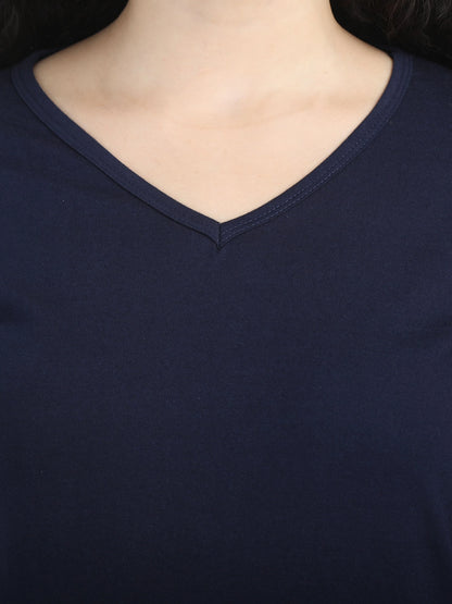 Fleximaa Women's Cotton Plain V Neck Full Sleeve T-Shirt - fleximaa-so