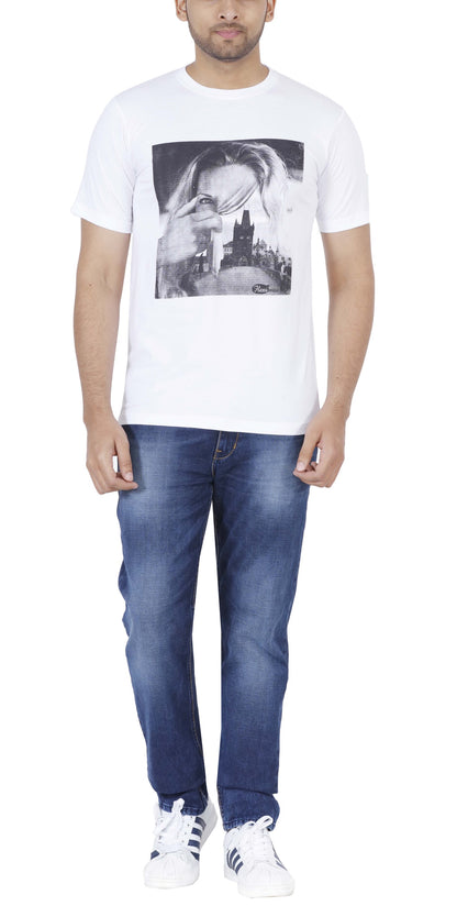 Men's Cotton Printed Round Neck Half Sleeve T-Shirt