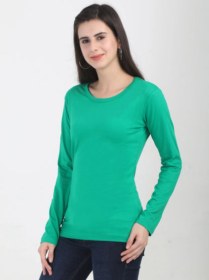 Fleximaa Women's Cotton Plain Round Neck Full Sleeve T-Shirt - fleximaa-so