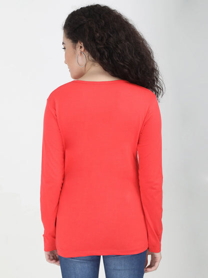 Fleximaa Women's Cotton Plain V Neck Full Sleeve T-Shirt - fleximaa-so