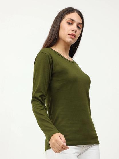 Fleximaa Women's Cotton Plain Round Neck Full Sleeve T-Shirt - fleximaa-so