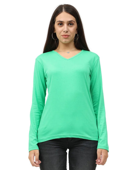 Fleximaa Women's Cotton Plain V Neck Full Sleeve T-Shirt-2 - fleximaa-so