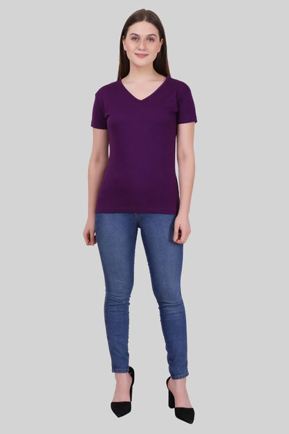 Fleximaa Women's Cotton Plain V Neck Half Sleeve T-Shirt-2 - fleximaa-so
