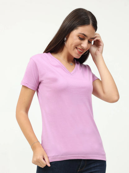 Fleximaa Women's Cotton Plain V Neck Half Sleeve T-Shirt - fleximaa-so
