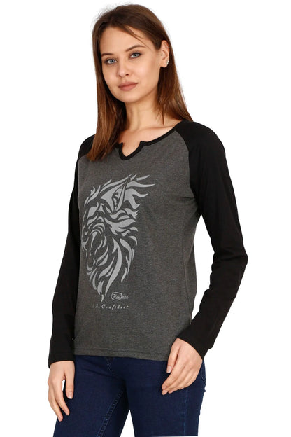 Fleximaa Women's Cotton Printed Raglan Full Sleeve T-Shirt - fleximaa-so