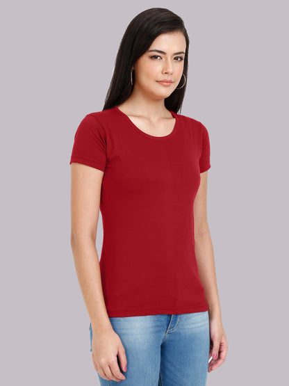 Fleximaa Women's Cotton Plain Round Neck Half Sleeve T-Shirt - fleximaa-so