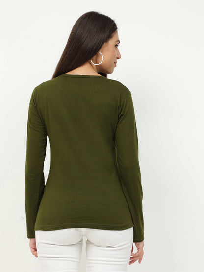 Fleximaa Women's Cotton Plain Round Neck Full Sleeve T-Shirt - fleximaa-so