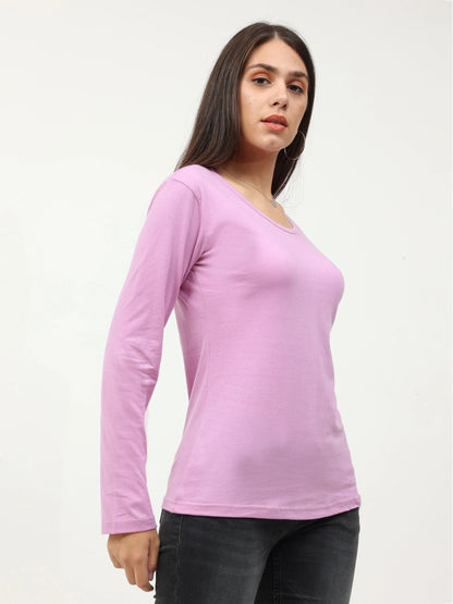 Fleximaa Women's Cotton Plain Round Neck Full Sleeve T-Shirt - fleximaa-so