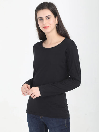 Fleximaa Women's Cotton Plain Round Neck Full Sleeve T-Shirt - fleximaa-so