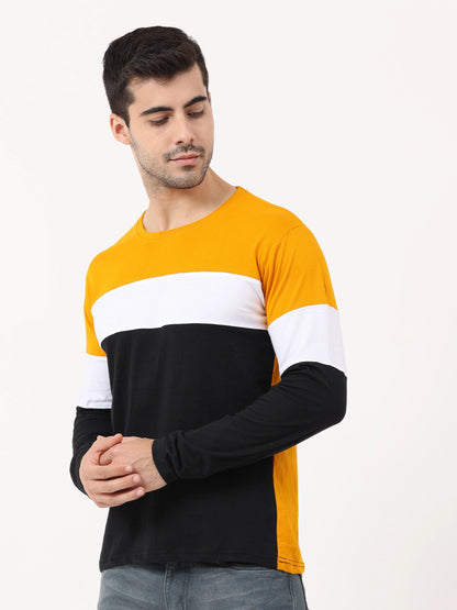 Fleximaa Men's Cotton Round Neck Color Block Full Sleeve T-Shirt - fleximaa-so