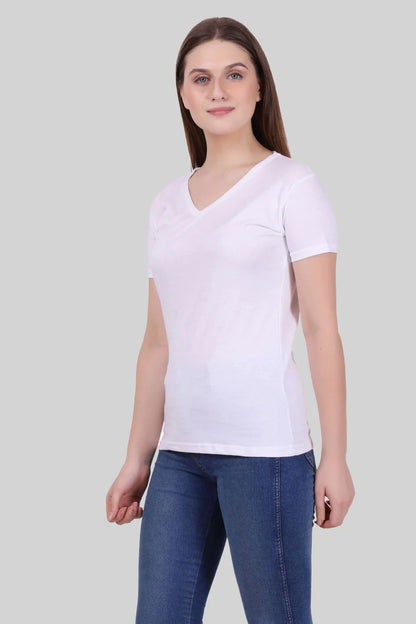 Fleximaa Women's Cotton Plain V Neck Half Sleeve T-Shirt-2 - fleximaa-so