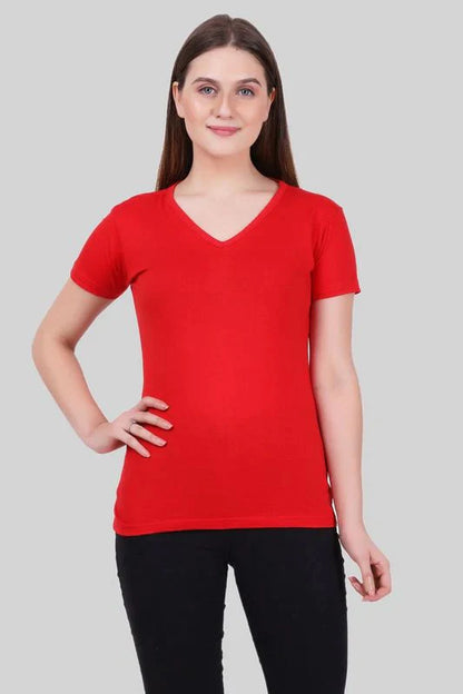 Women's Cotton Plain V Neck Half Sleeve T-Shirt - (Pack of 2)