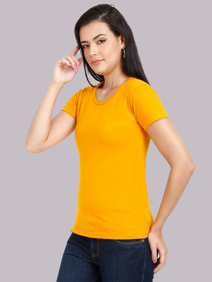 Fleximaa Women's Cotton Plain Round Neck Half Sleeve T-Shirt - fleximaa-so