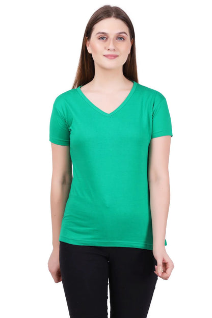 Fleximaa Women's Cotton Plain V Neck Half Sleeve T-Shirt - fleximaa-so