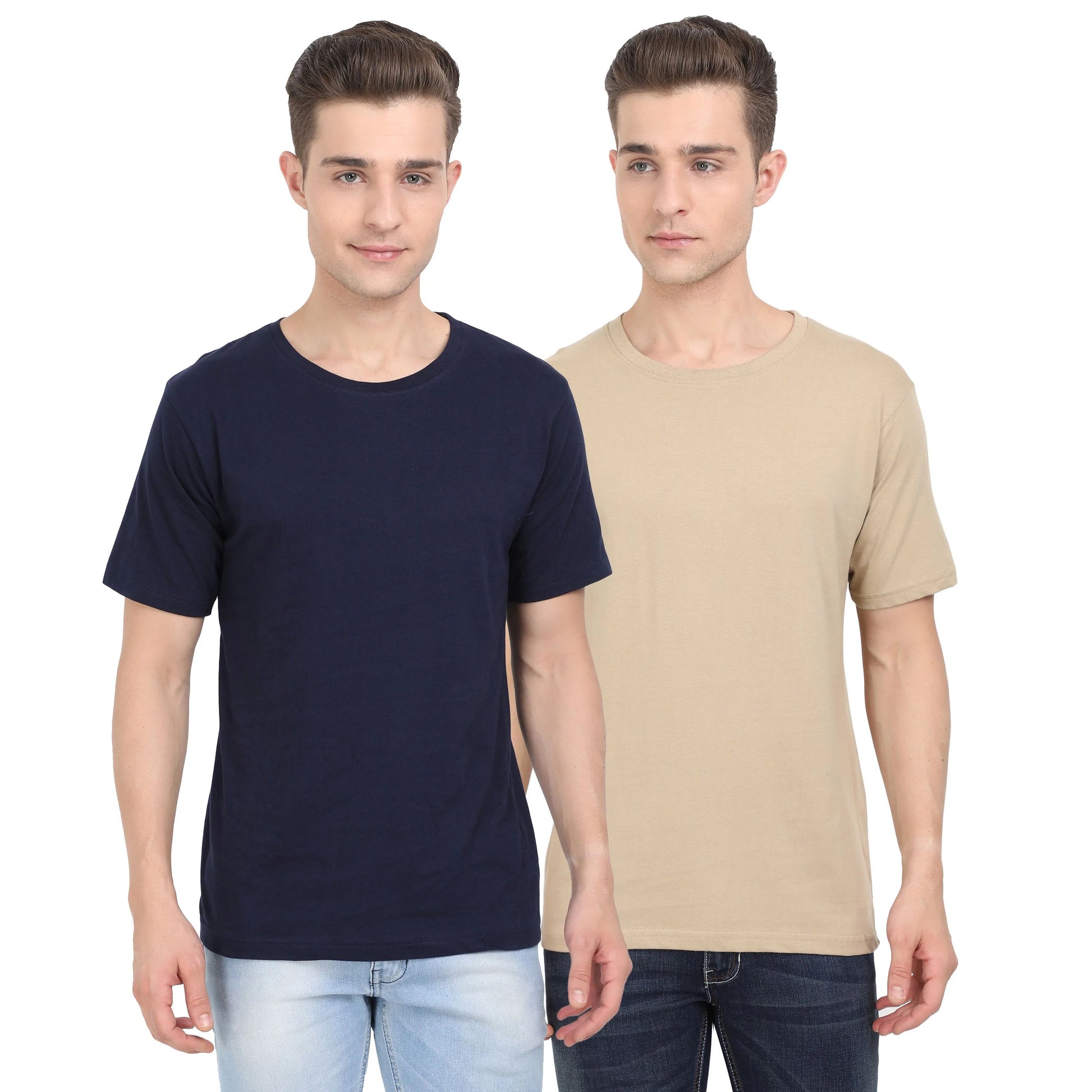 Fleximaa Men's Cotton Plain Round Neck Half Sleeve T-Shirt (Pack of 2) - fleximaa-so