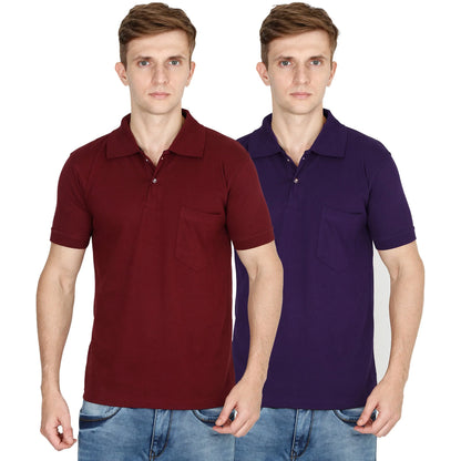 Fleximaa Men's Cotton Plain Polo Neck Half Sleeve T-Shirt (Pack of 2) - fleximaa-so