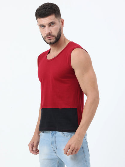 Fleximaa Men's Cotton Color Block Sleeveless T-Shirt - fleximaa-so