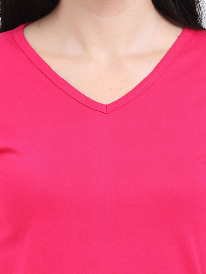 Fleximaa Women's Cotton Plain V Neck Half Sleeve T-Shirt-2 - fleximaa-so