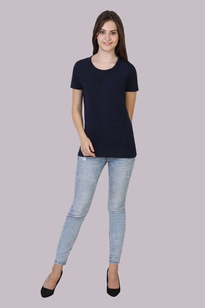 Fleximaa Women's Cotton Plain Round Neck Half Sleeve T-Shirt - fleximaa-so