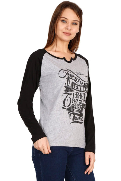 Fleximaa Women's Cotton Printed Raglan Full Sleeve T-Shirt - fleximaa-so