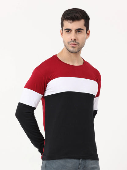 Fleximaa Men's Cotton Round Neck Color Block Full Sleeve T-Shirt - fleximaa-so