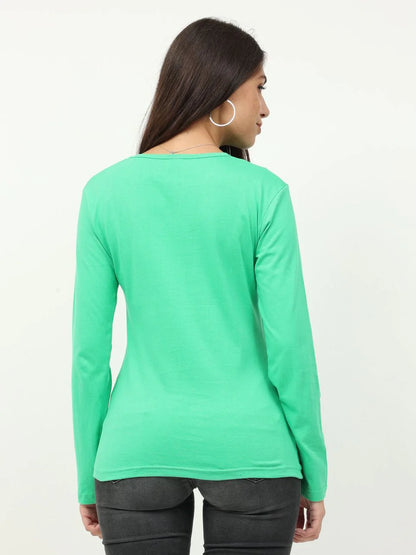 Fleximaa Women's Cotton Plain V Neck Full Sleeve T-Shirt-2 - fleximaa-so