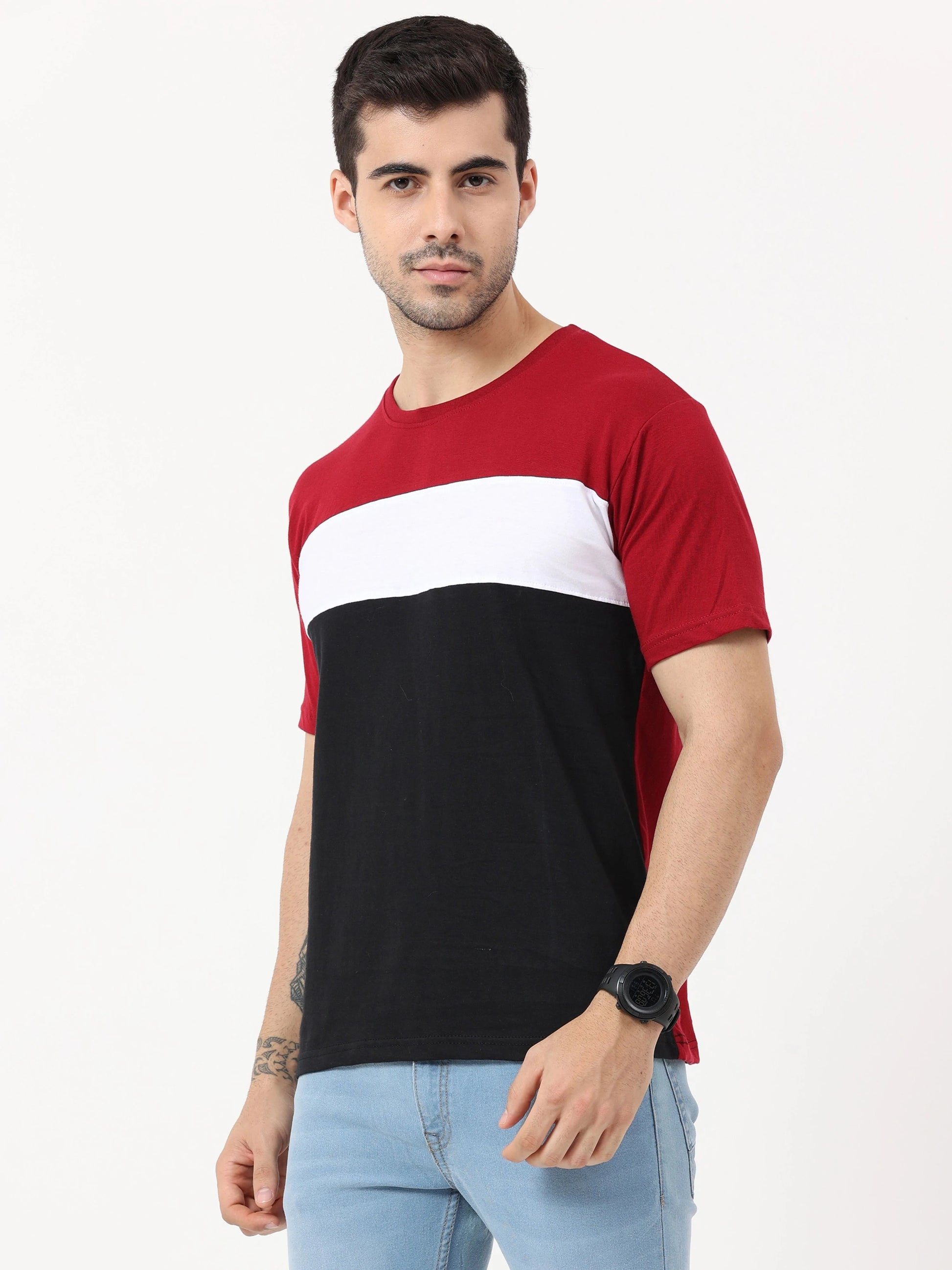 Fleximaa Men's Cotton Round Neck Color Block Half Sleeve T-Shirt - fleximaa-so