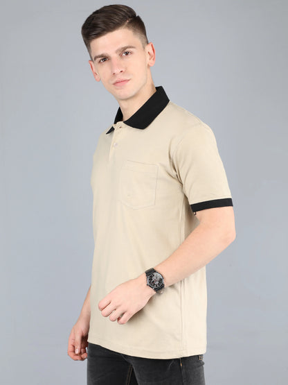 Men's Cotton Plain Polo Neck Half Sleeve Biscuit Color T-Shirt