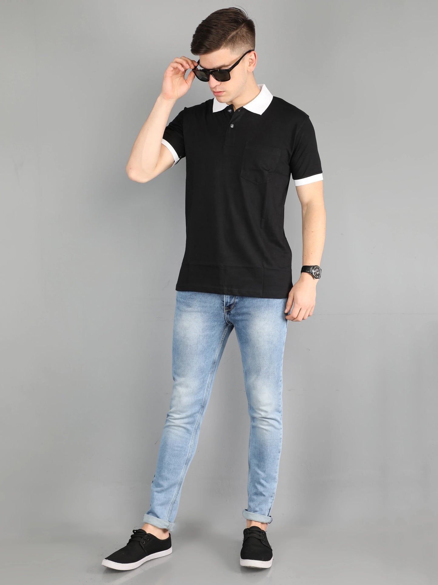 Men's Cotton Plain Polo Neck Half Sleeve Black Color T-Shirt