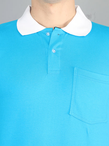 Men's Cotton Plain Polo Neck Half Sleeve Blue Color T-Shirt
