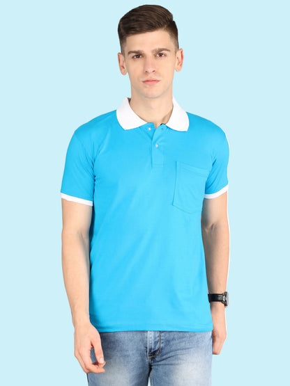 Men's Cotton Plain Polo Neck Half Sleeve Blue Color T-Shirt