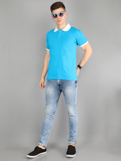 Men's Cotton Plain Polo Neck Half Sleeve T-Shirt Opposite Color Collar & Cuff 13 Colors