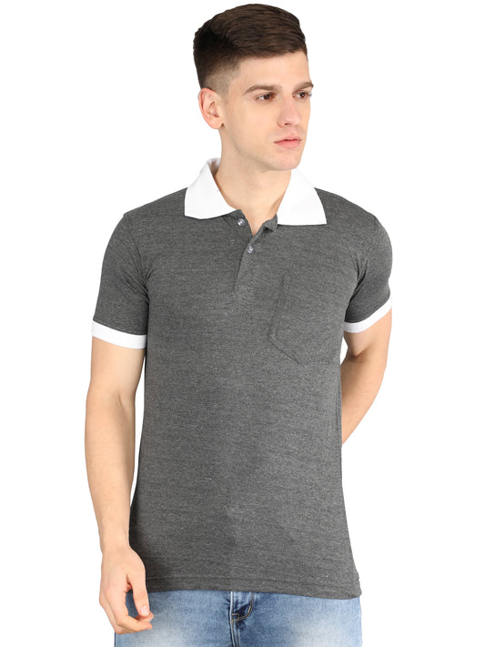 Men's Cotton Plain Polo Neck Half Sleeve Charcoal Melange Color T-Shirt