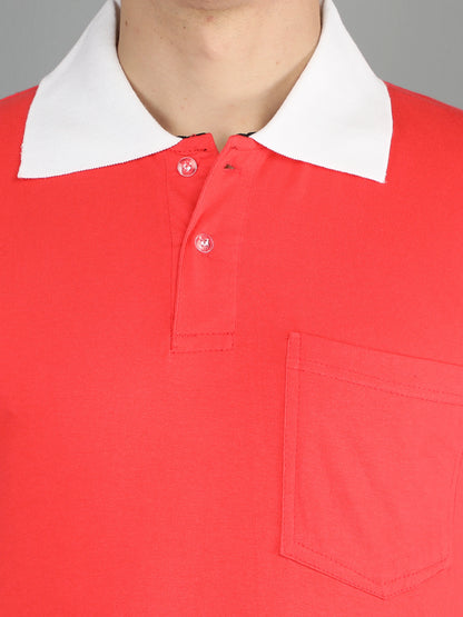 Men's Cotton Plain Polo Neck Half Sleeve Coral Red Color T-Shirt