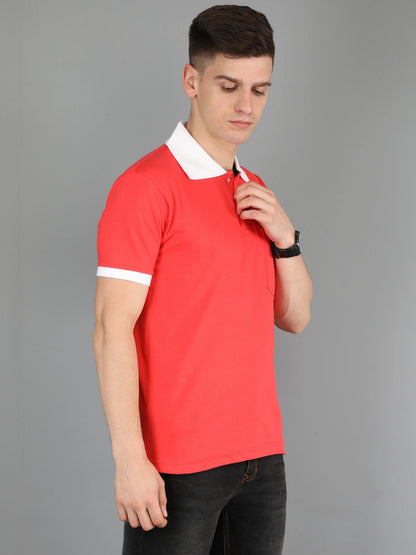Men's Cotton Plain Polo Neck Half Sleeve Coral Red Color T-Shirt