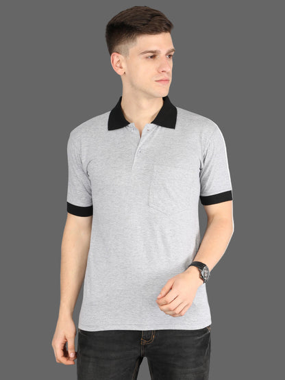 Men's Cotton Plain Polo Neck Half Sleeve Grey Melange Color T-Shirt
