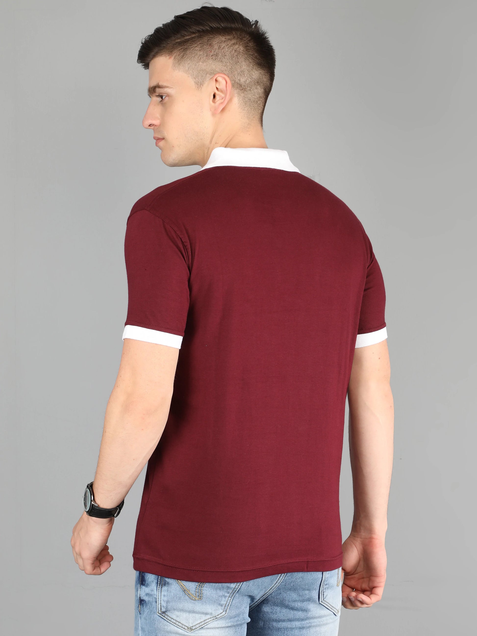 Men's Cotton Plain Polo Neck Half Sleeve Maroon Color T-Shirt