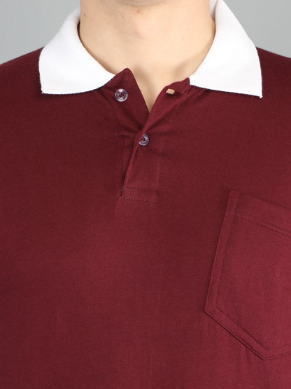 Men's Cotton Plain Polo Neck Half Sleeve Maroon Color T-Shirt