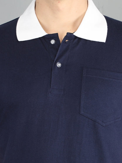 Men's Cotton Plain Polo Neck Half Sleeve Navy Blue Color T-Shirt