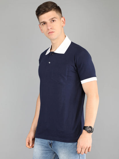 Men's Cotton Plain Polo Neck Half Sleeve Navy Blue Color T-Shirt